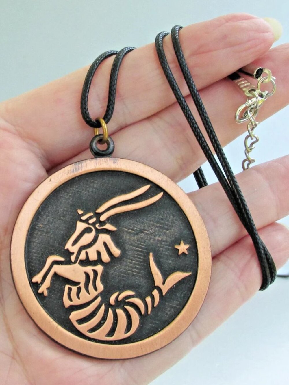 Vintage COPPERCRAFT GUILD Capricorn Horoscope Zodiac Copper Pendant Necklace